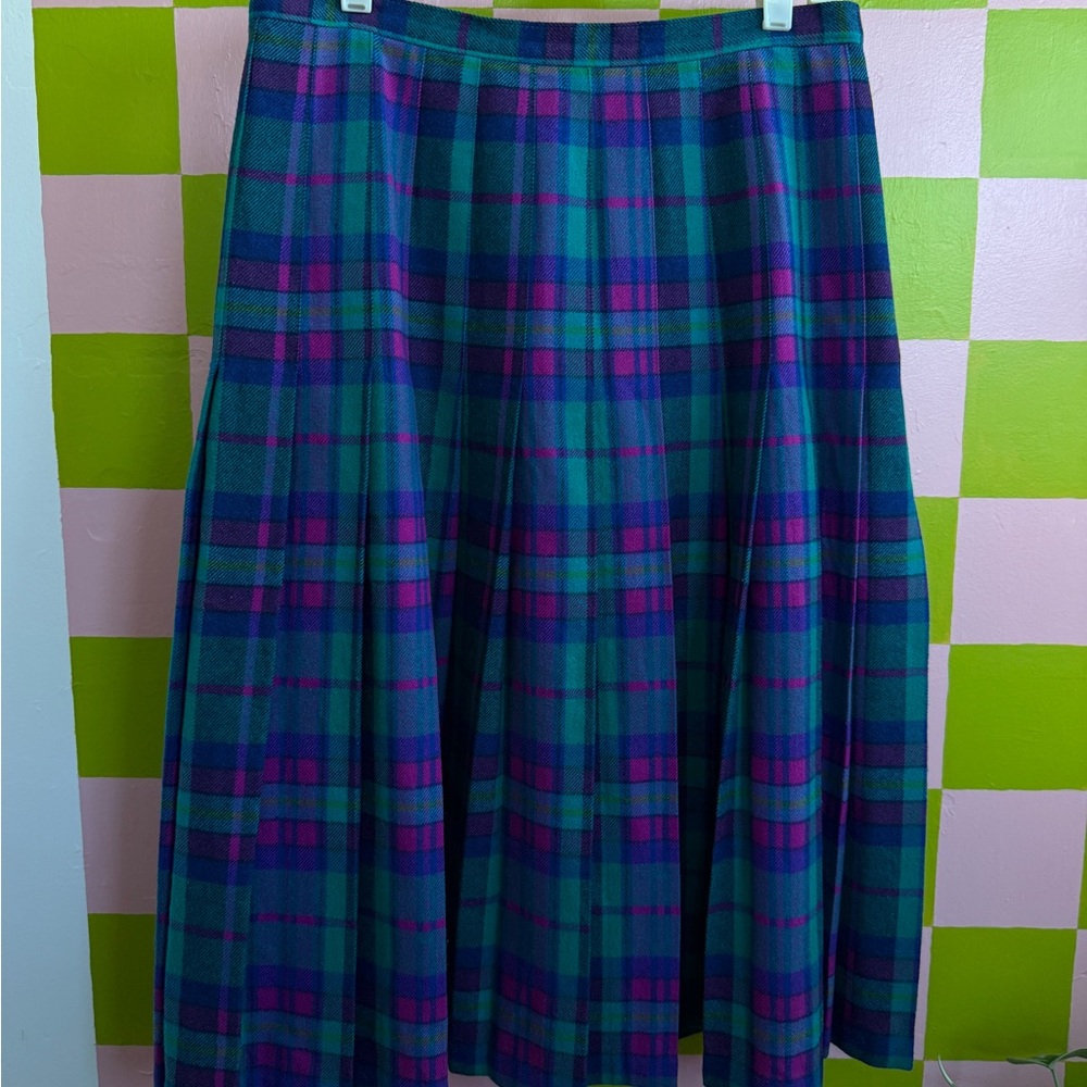 Vintage Pendleton Plaid Women's Skirt in Blue Green and Fuschia